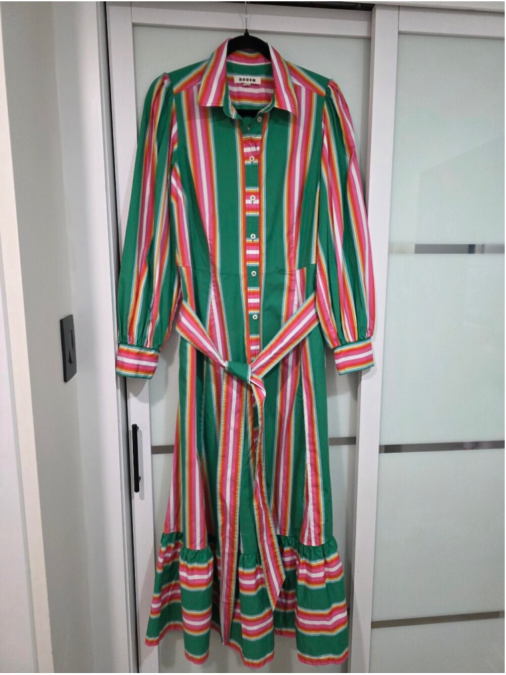 Boden Astrid Green Multicolor Stripe Midi Shirt Dress Size US 10R - Picture 2 of 16